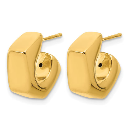 14K Yellow Gold Polished Hollow J Hoop Post Earrings