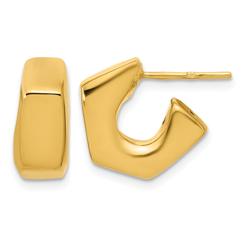 14K Yellow Gold Polished Hollow J Hoop Post Earrings