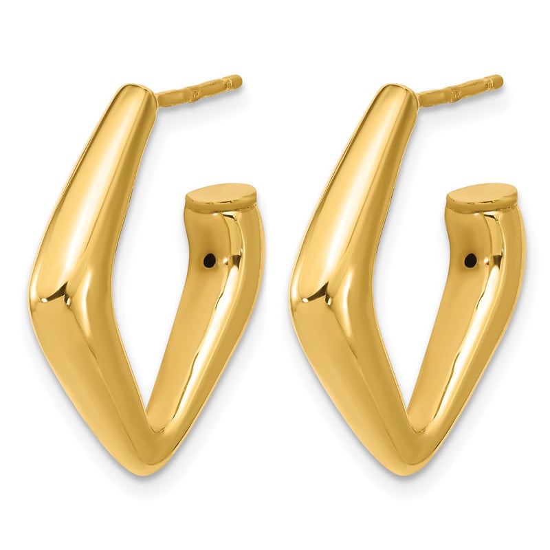 14K Yellow Gold Polished Hollow J Hoop Post Earrings