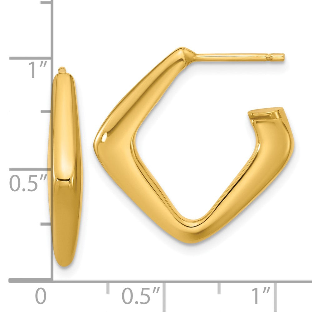 14K Yellow Gold Polished Hollow J Hoop Post Earrings