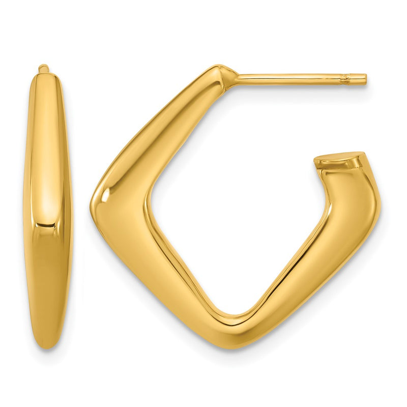 14K Yellow Gold Polished Hollow J Hoop Post Earrings