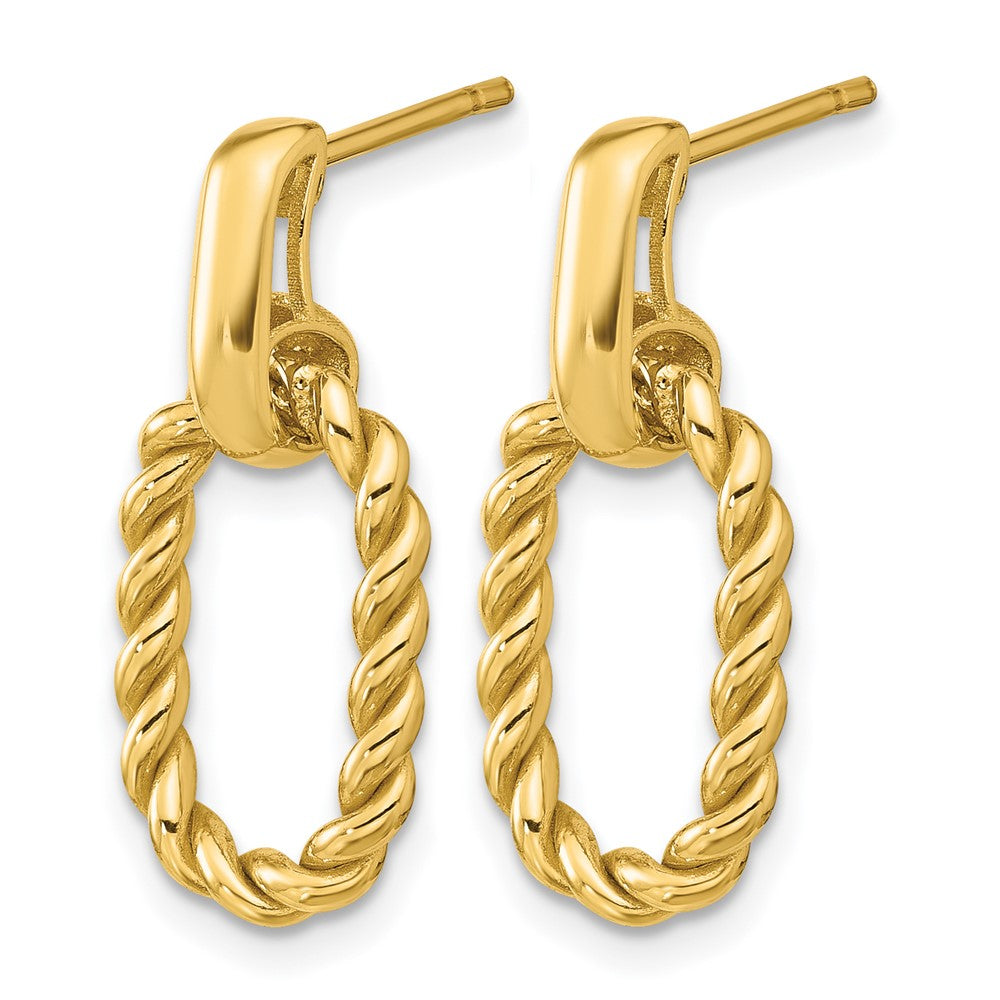 14K Yellow Gold Polished And Twisted Oval Link Dangle Post Earrings