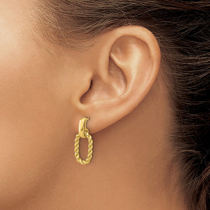 14K Yellow Gold Polished And Twisted Oval Link Dangle Post Earrings