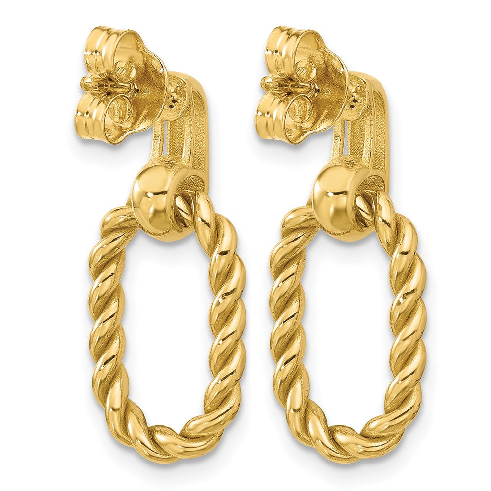 14K Yellow Gold Polished And Twisted Oval Link Dangle Post Earrings