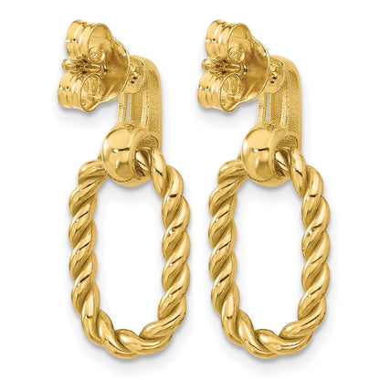 14K Yellow Gold Polished And Twisted Oval Link Dangle Post Earrings