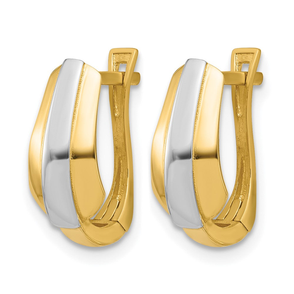 14K Yellow Gold With Rhodium Polished Hinged Hoop Earrings