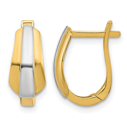 14K Yellow Gold With Rhodium Polished Hinged Hoop Earrings