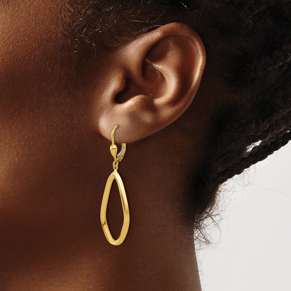 14K Yellow Gold Polished Dangle Leverback Earrings