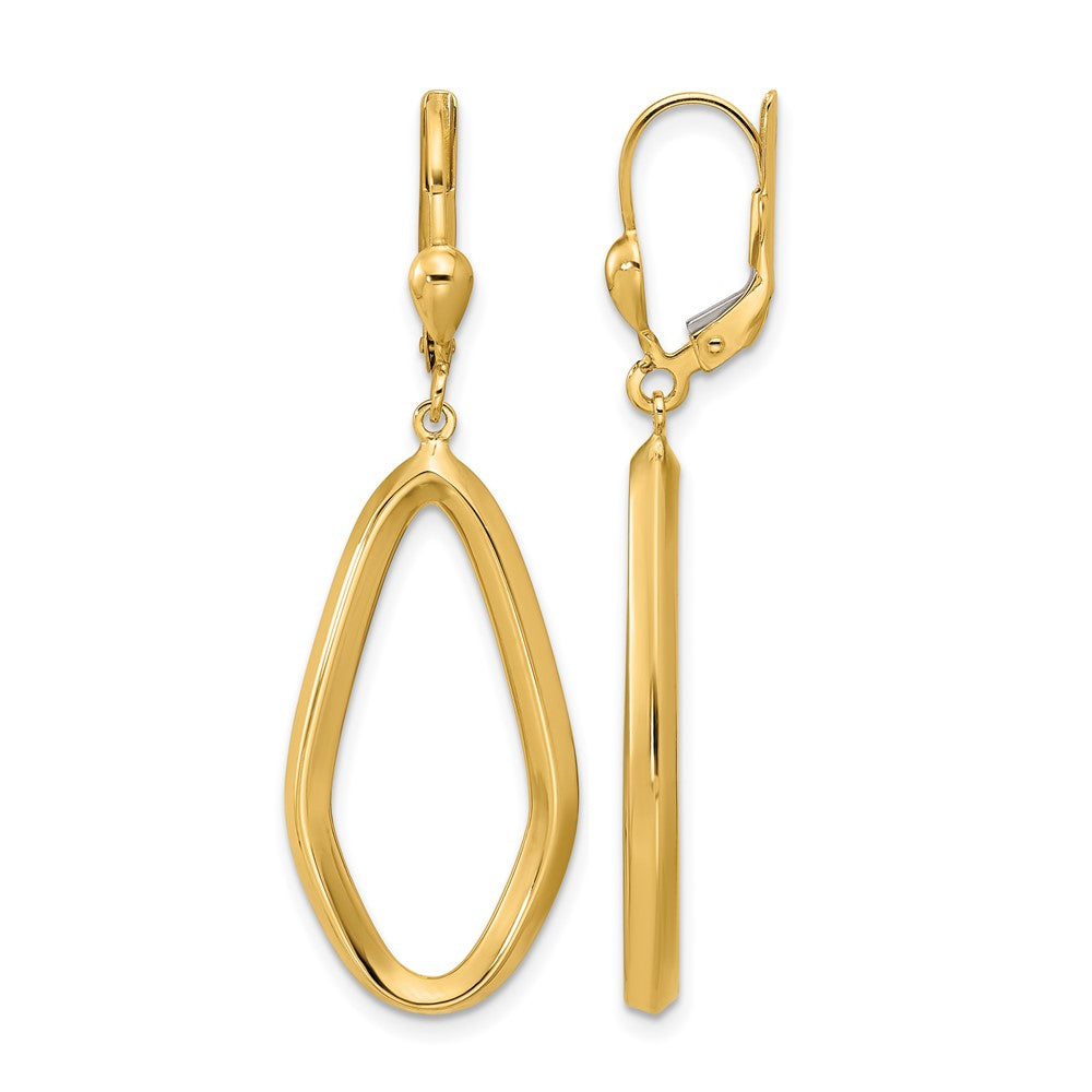 14K Yellow Gold Polished Dangle Leverback Earrings