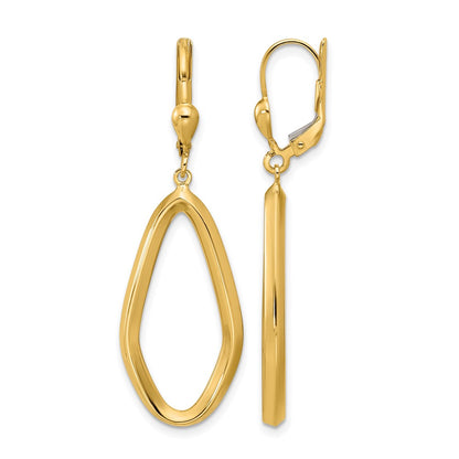 14K Yellow Gold Polished Dangle Leverback Earrings