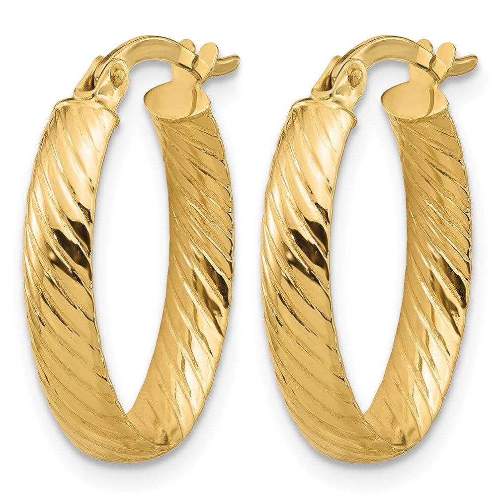14K Yellow Gold Polished And Grooved Oval Hoop Earrings
