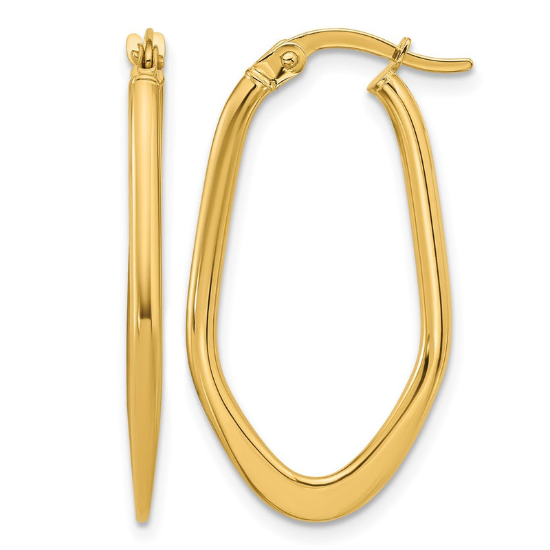 14K Yellow Gold Polished Oval Hoop Earrings