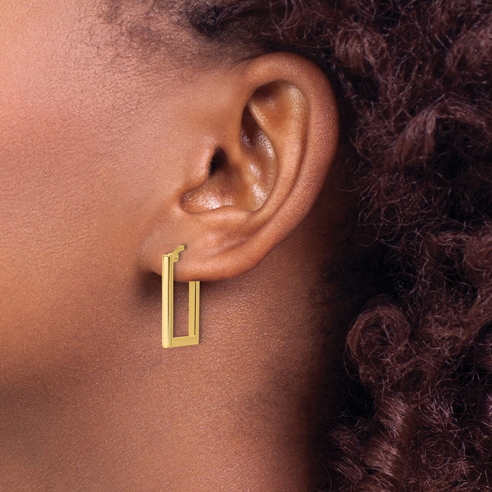 14K Yellow Gold Polished Rectangle Hoop Earrings
