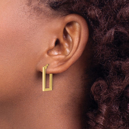 14K Yellow Gold Polished Rectangle Hoop Earrings