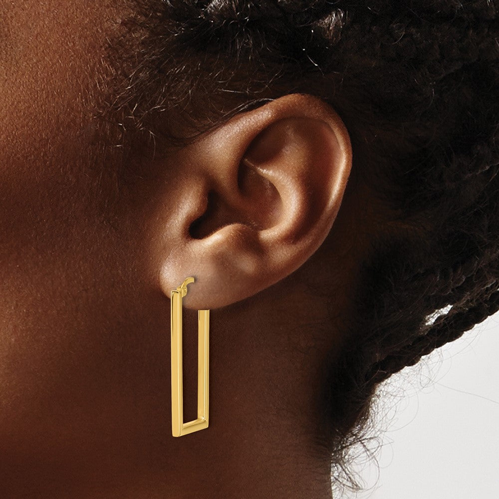 14K Yellow Gold Polished Rectangle Hoop Earrings