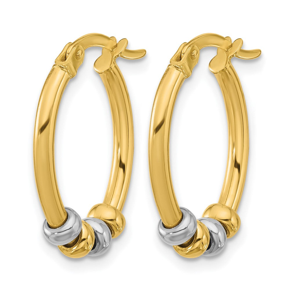 14K Two Tone Polished With Beads Oval Hoop Earrings