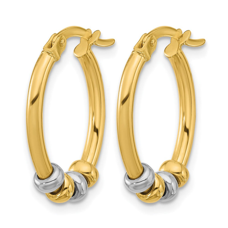 14K Two Tone Polished With Beads Oval Hoop Earrings