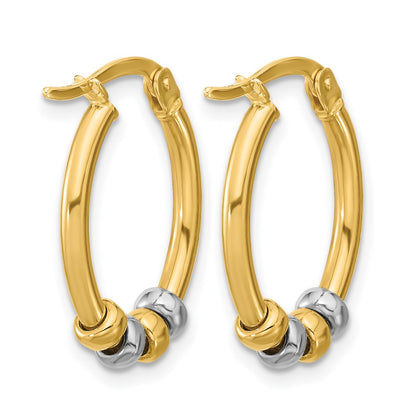 14K Two Tone Polished With Beads Oval Hoop Earrings