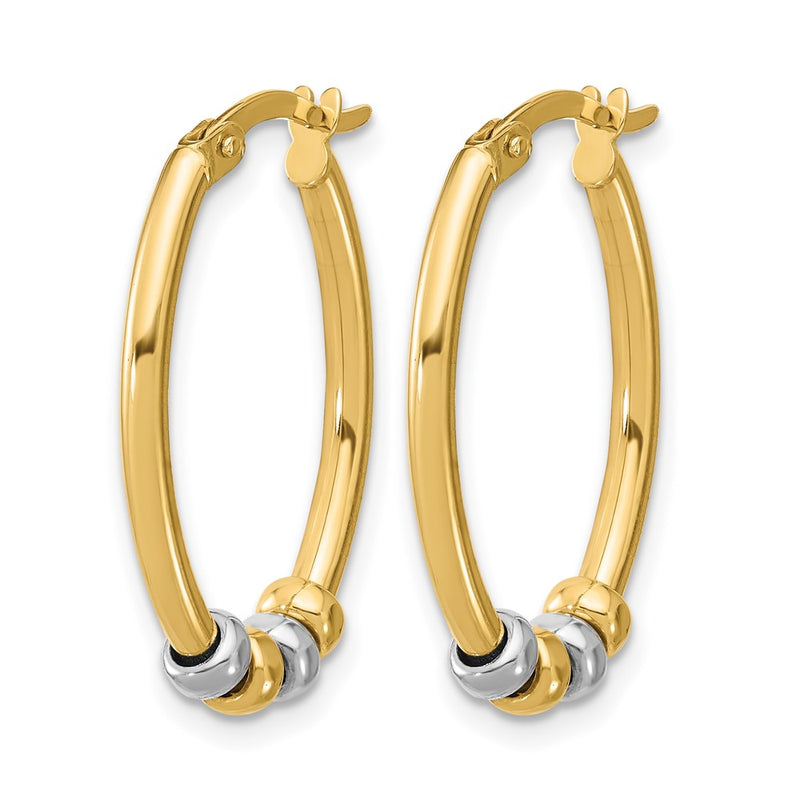 14K Two Tone Polished With Beads Oval Hoop Earrings