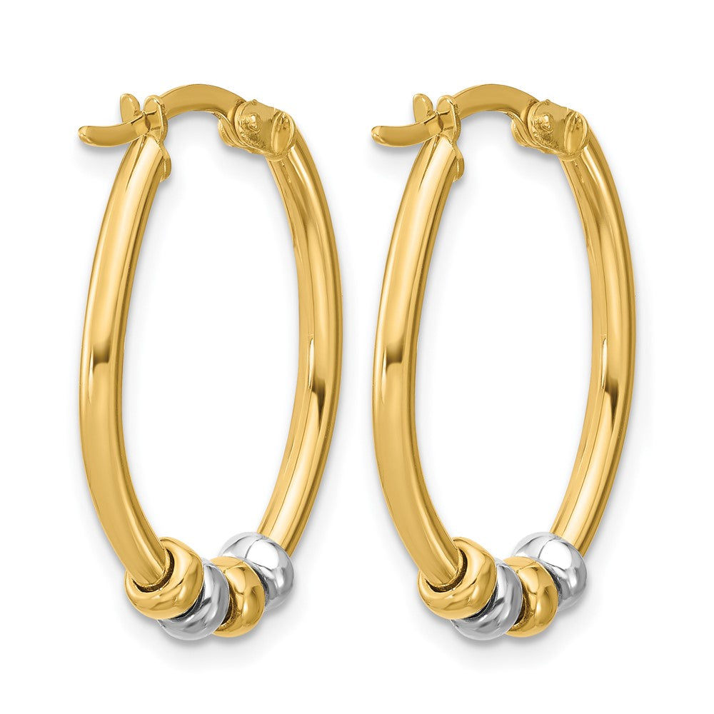 14K Two Tone Polished With Beads Oval Hoop Earrings
