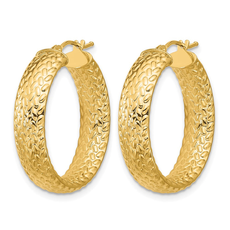 14K Yellow Gold Polished Weave Design Round Hoop Earrings