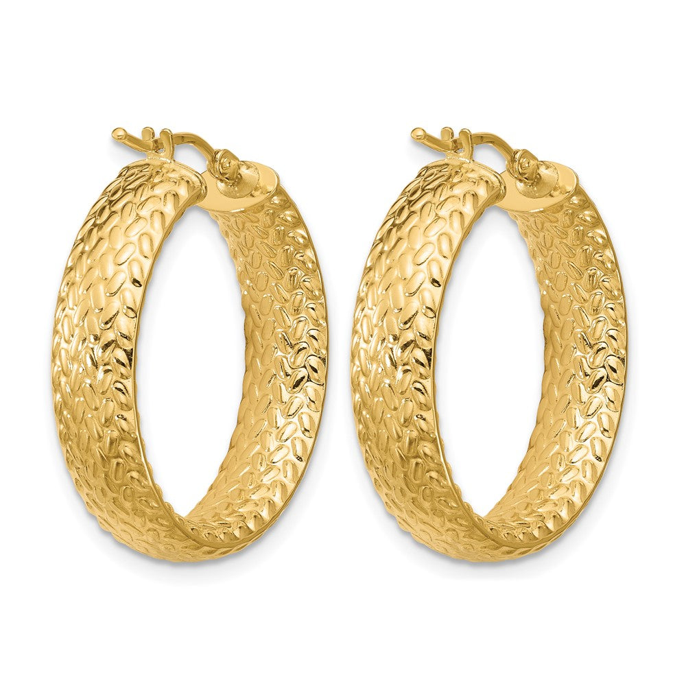 14K Yellow Gold Polished Weave Design Round Hoop Earrings