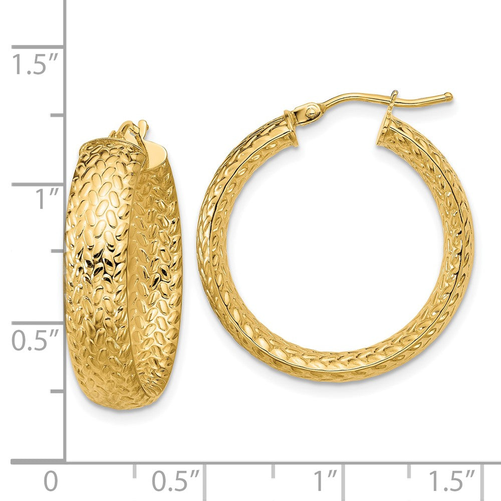 14K Yellow Gold Polished Weave Design Round Hoop Earrings