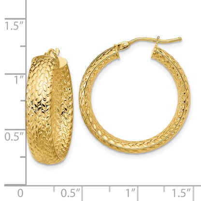 14K Yellow Gold Polished Weave Design Round Hoop Earrings