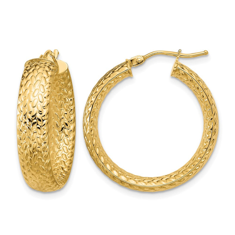 14K Yellow Gold Polished Weave Design Round Hoop Earrings