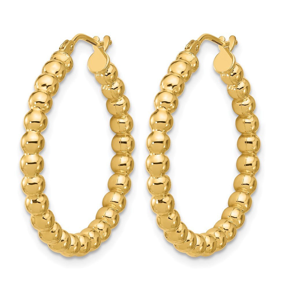 14K Yellow Gold Polished Beaded Round Hoop Earrings
