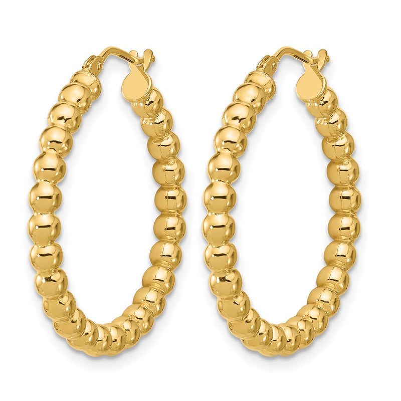 14K Yellow Gold Polished Beaded Round Hoop Earrings