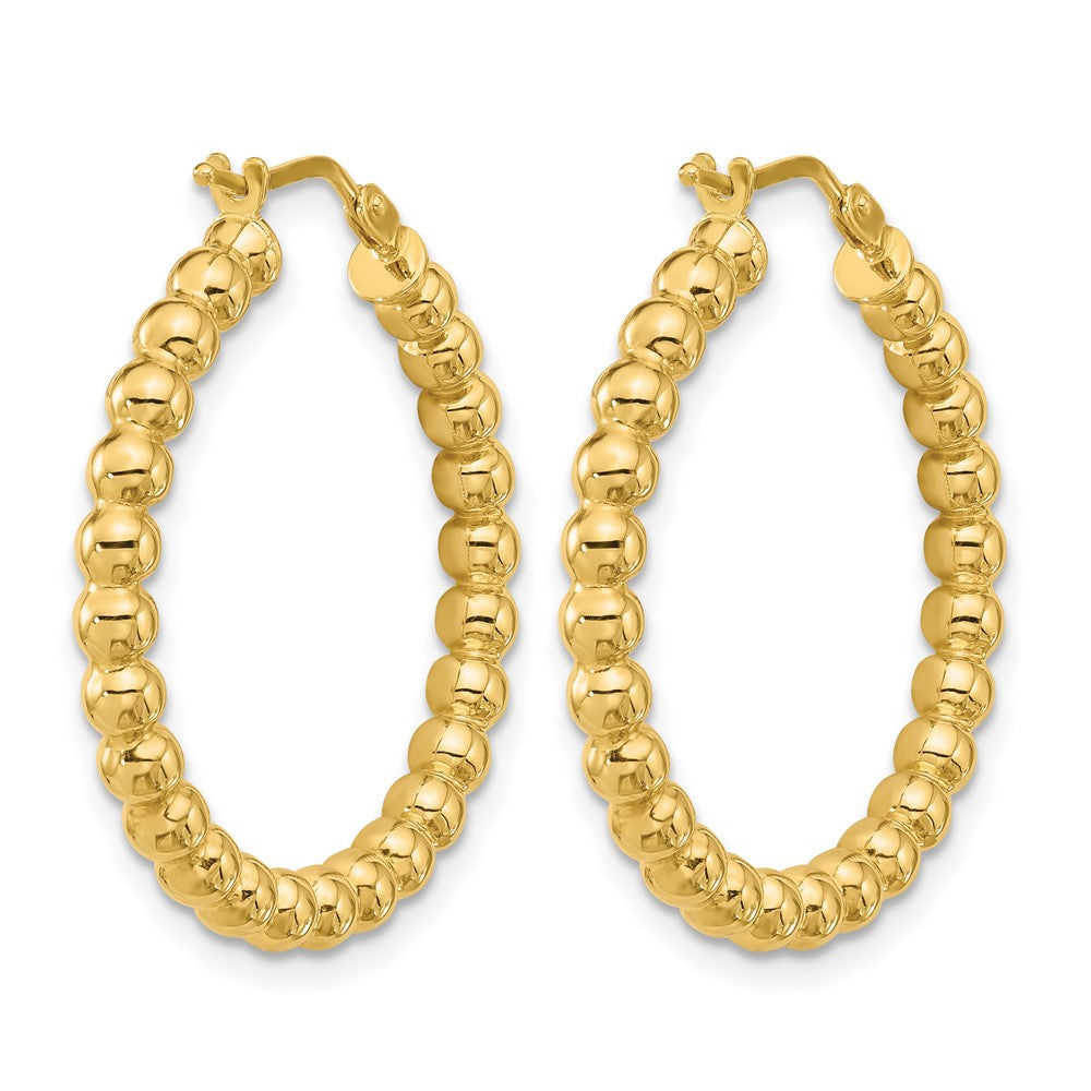 14K Yellow Gold Polished Beaded Round Hoop Earrings