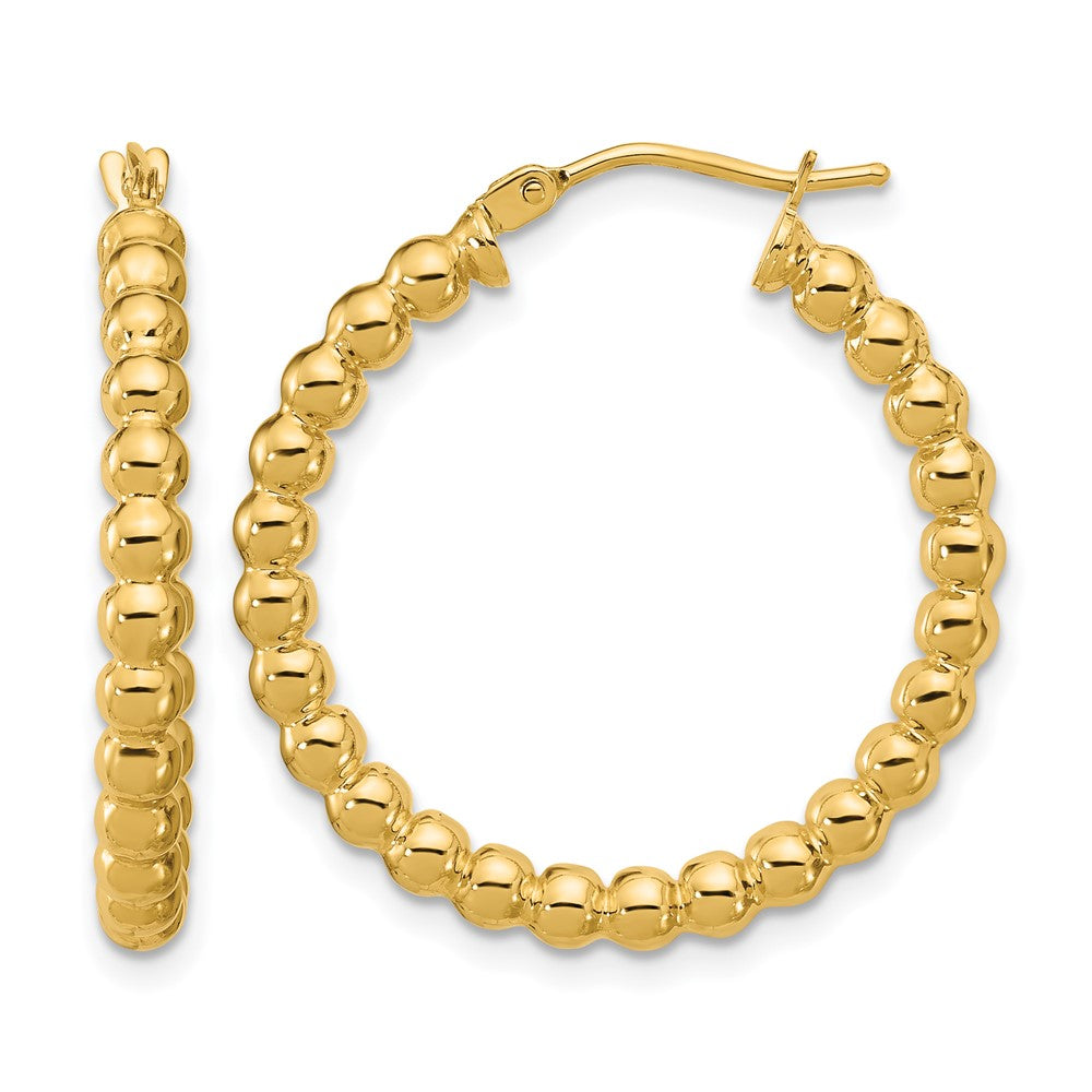 14K Yellow Gold Polished Beaded Round Hoop Earrings