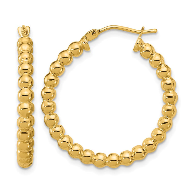 14K Yellow Gold Polished Beaded Round Hoop Earrings