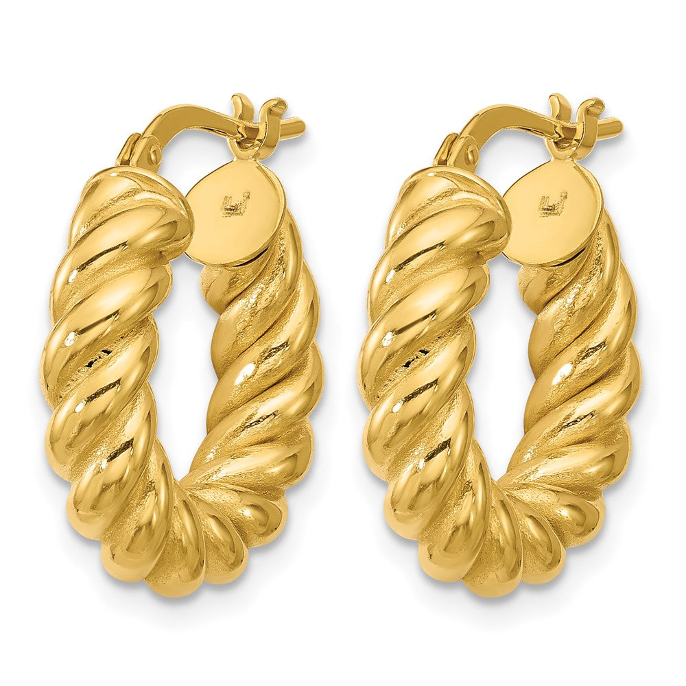 14K Yellow Gold Polished And Twisted Round Hoop Earrings