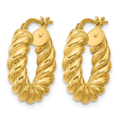 14K Yellow Gold Polished And Twisted Round Hoop Earrings