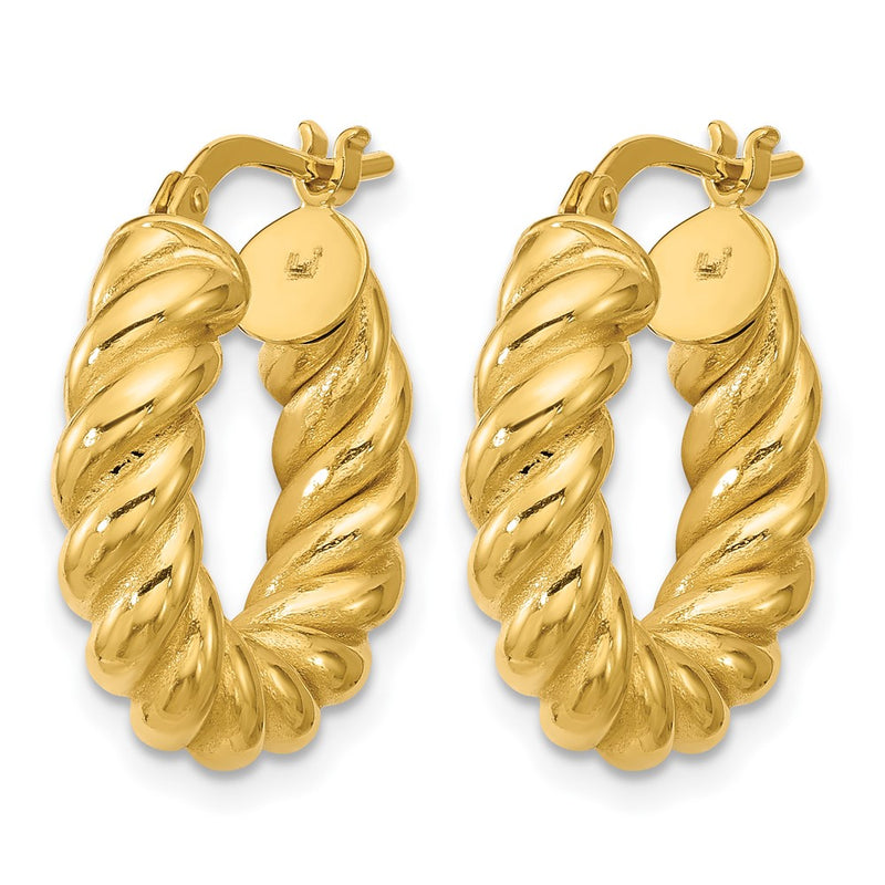 14K Yellow Gold Polished And Twisted Round Hoop Earrings