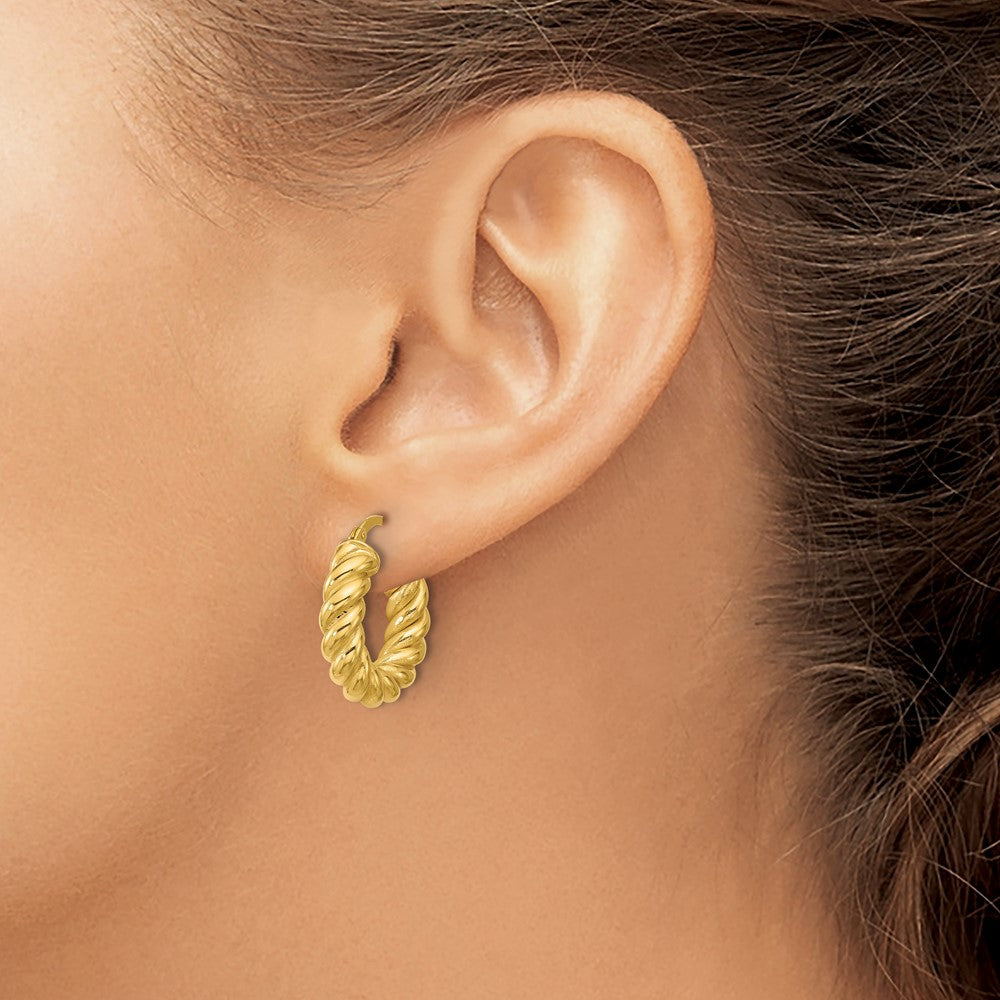 14K Yellow Gold Polished And Twisted Round Hoop Earrings