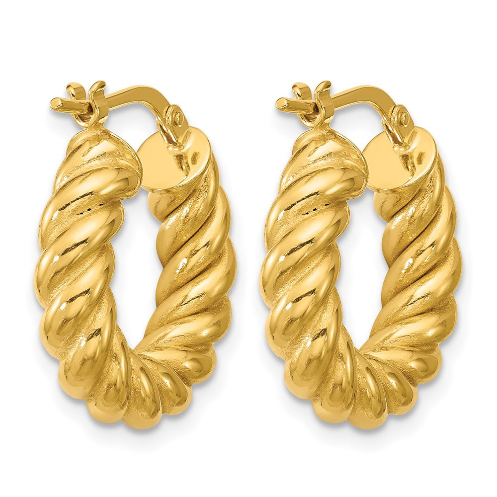 14K Yellow Gold Polished And Twisted Round Hoop Earrings