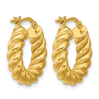14K Yellow Gold Polished And Twisted Round Hoop Earrings