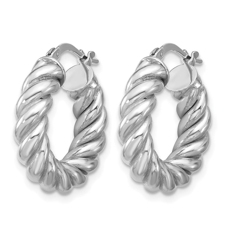 14K Yellow & Rhodium White Rh Plat Polished/Twisted Round Hoop Earrings