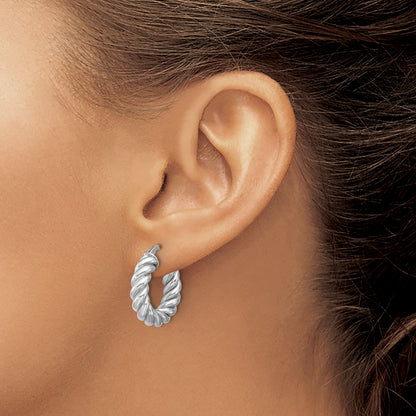 14K Yellow & Rhodium White Rh Plat Polished/Twisted Round Hoop Earrings
