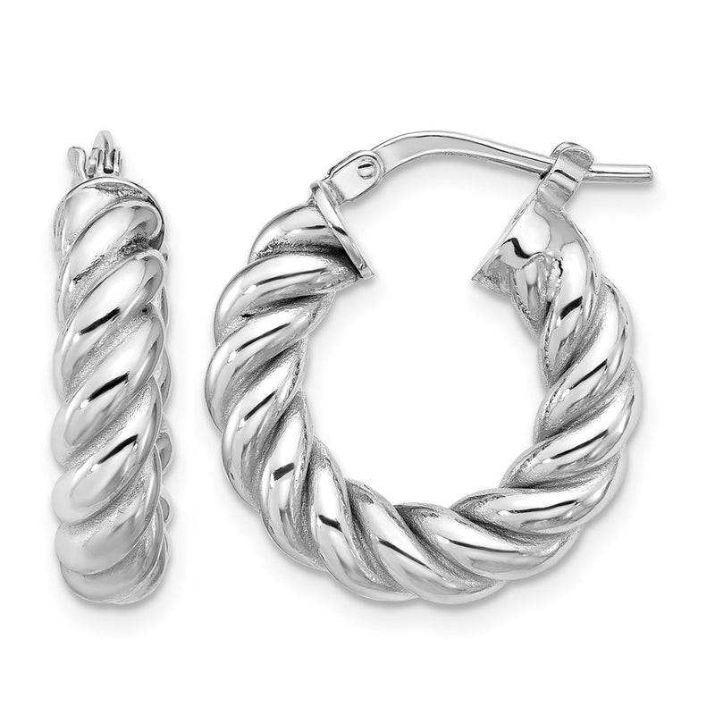 14K Yellow & Rhodium White Rh Plat Polished/Twisted Round Hoop Earrings