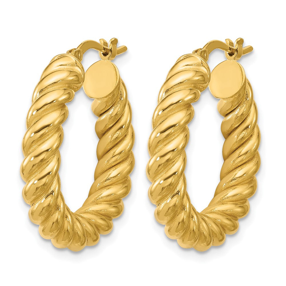 14K Yellow Gold Polished And Twisted Round Hoop Earrings