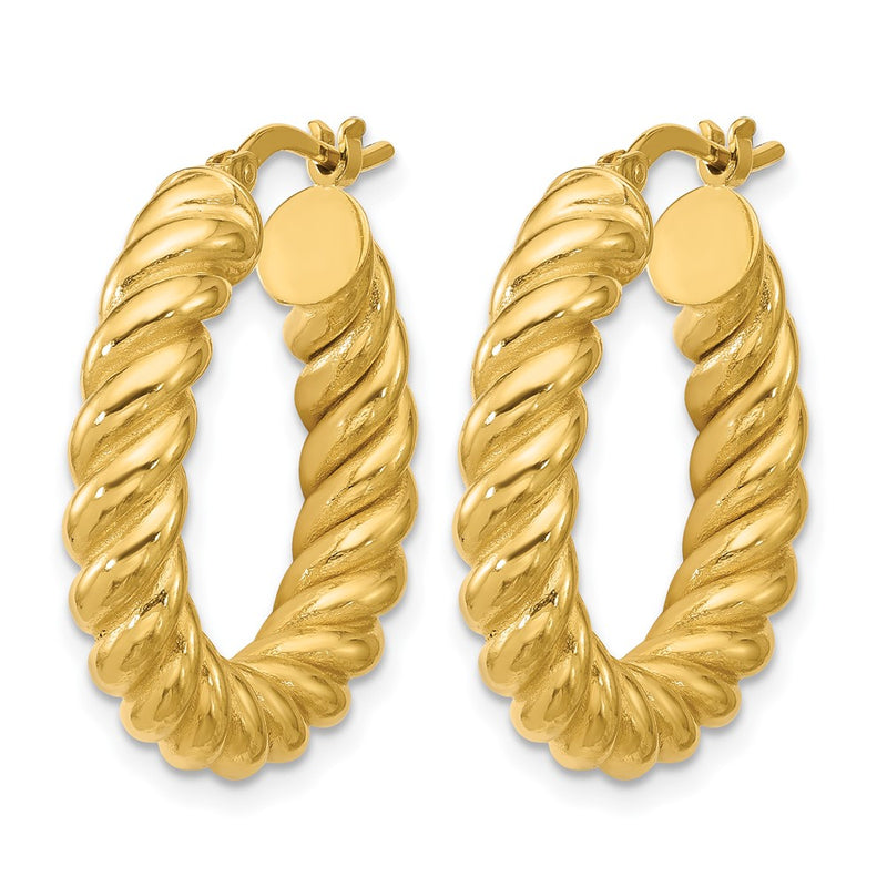 14K Yellow Gold Polished And Twisted Round Hoop Earrings