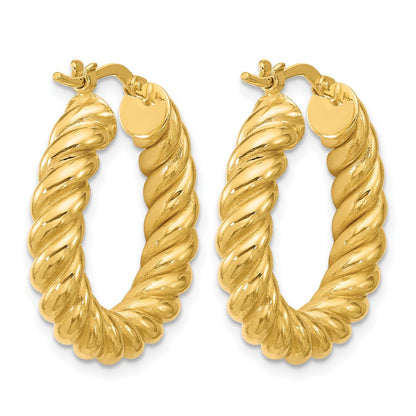14K Yellow Gold Polished And Twisted Round Hoop Earrings