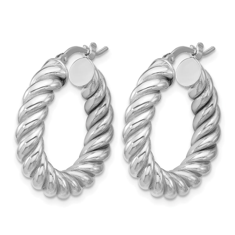 14K Yellow & Rhodium White Rh Plat Polished/Twisted Round Hoop Earrings