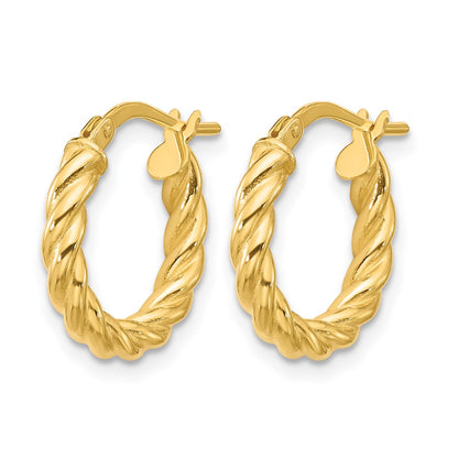 14K Yellow Gold Polished And Twisted Round Hoop Earrings