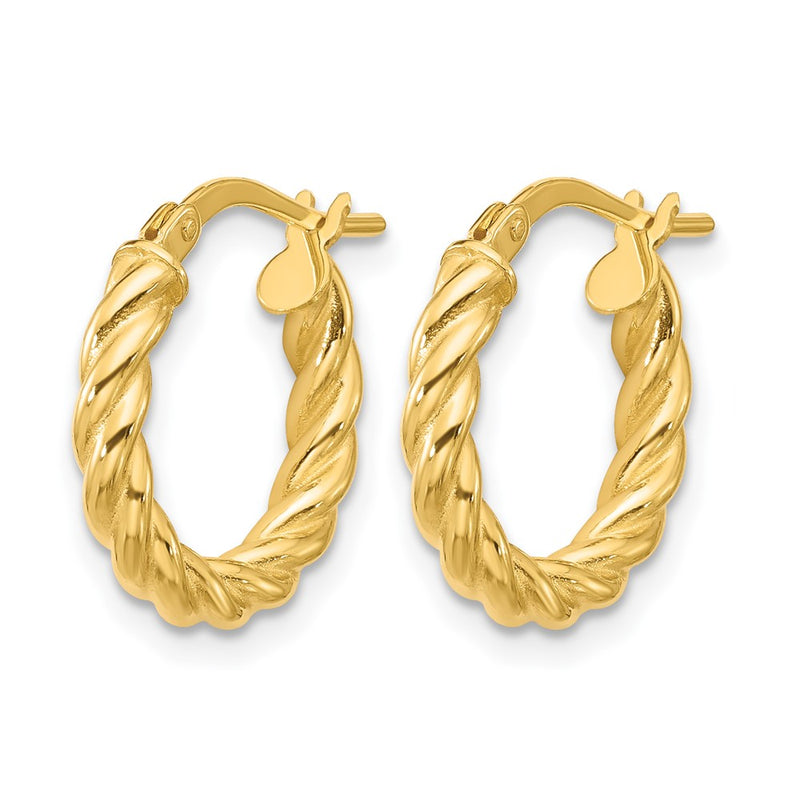 14K Yellow Gold Polished And Twisted Round Hoop Earrings