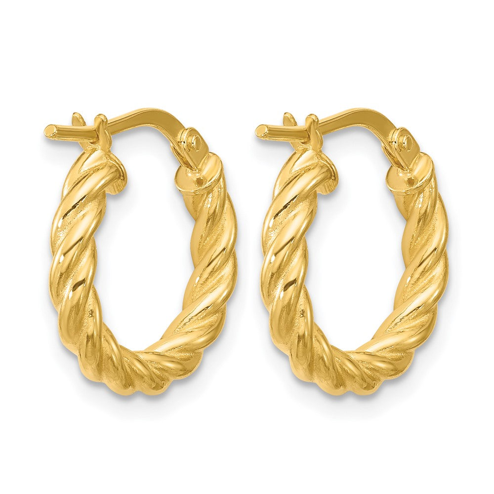14K Yellow Gold Polished And Twisted Round Hoop Earrings